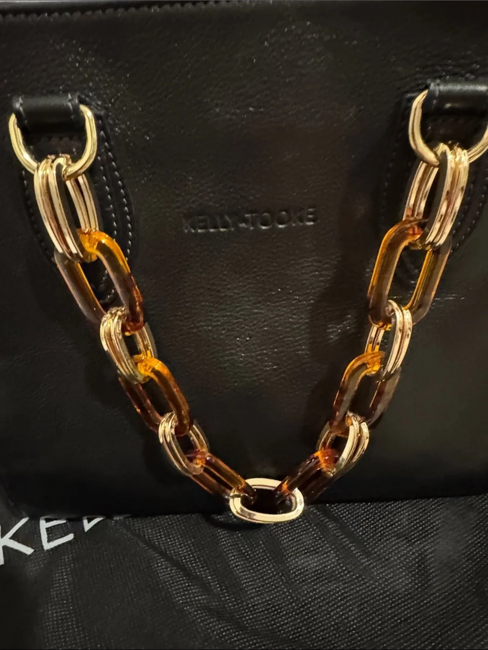 Kelly -Tooke Black Leather Shoulder Bag with Gold Chain Accent